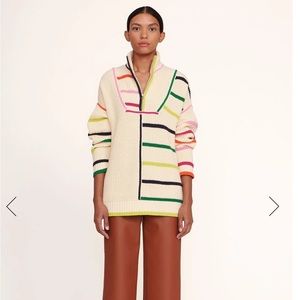 STAUD Hampton Striped Oversized Sweater in Cream Rainbow Multi Size Medium